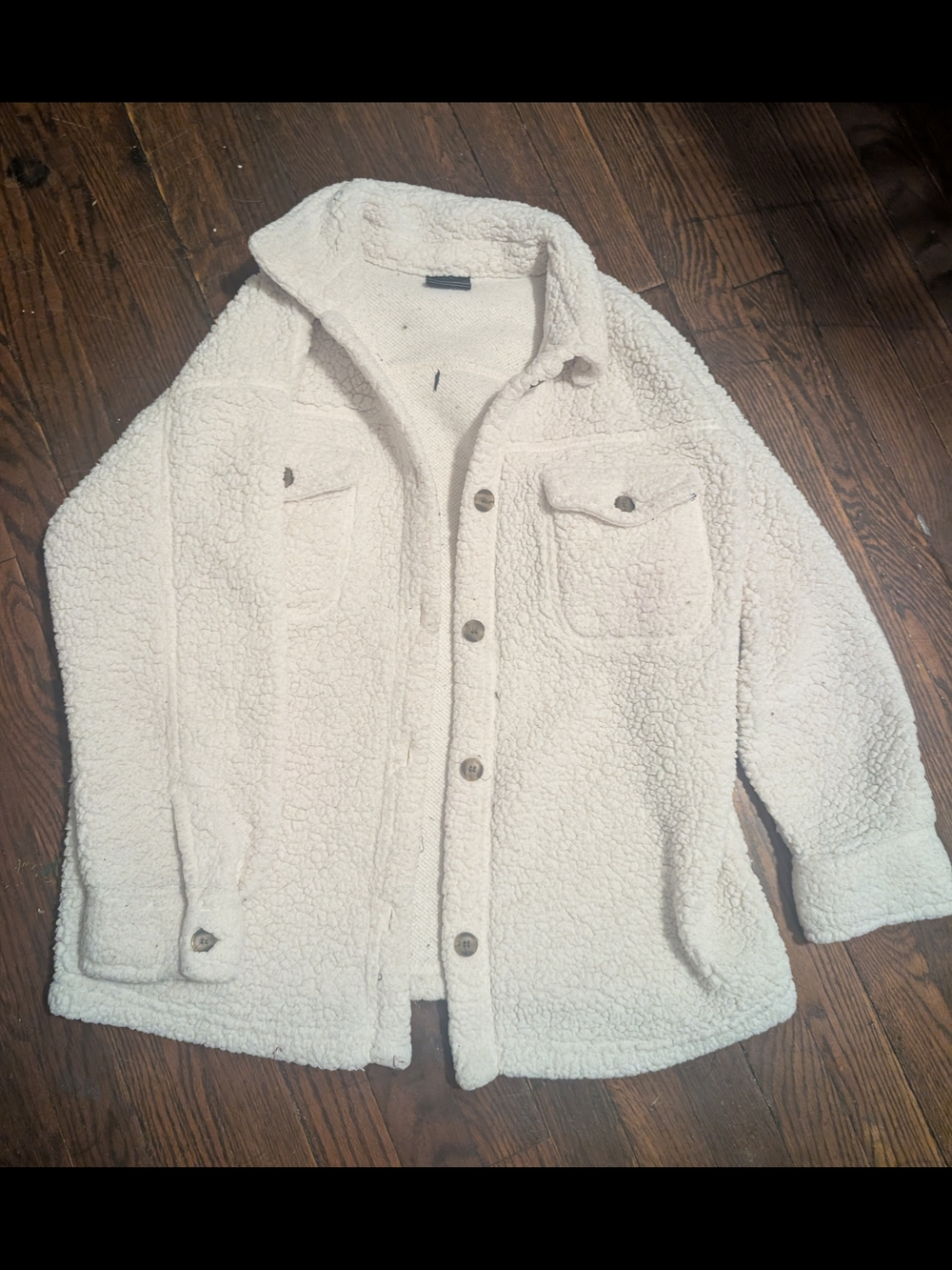 32 Degrees Cream Sherpa Button-Up Shacket (XS/S)